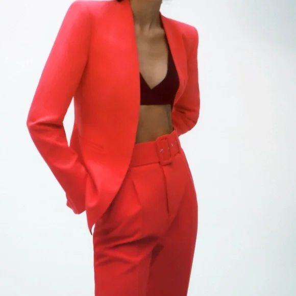 NWT ZARA 2 PIECE LAPELLESS BLAZER + PANTS CORAL S/M